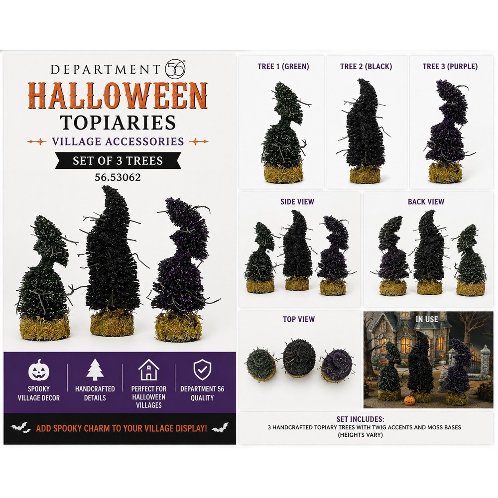 Department 56 Halloween Topiaries Village Accessories Set of 3 Trees 56.53062